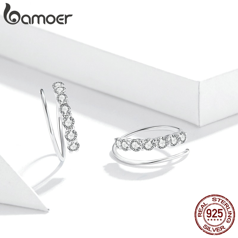 Khuyên tai Bamoer Bạc bạch kim 925 thiết kế đơn giản thời trang cho nữ
