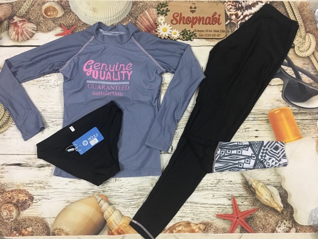 Đồ bơi nữ quần dài kín đáo- bikini đi biển tay dài in chữ trẻ trung- shopnabi TD2MQD_XAMQC