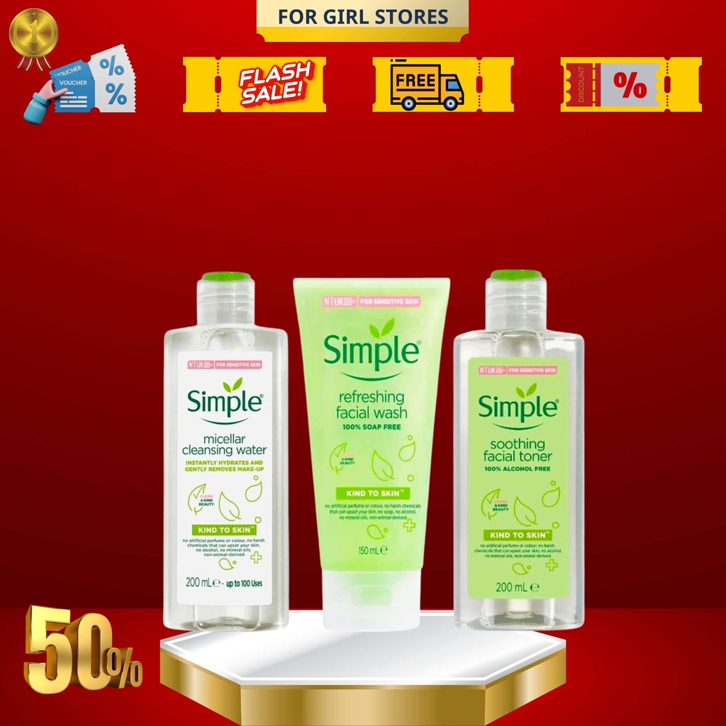 Combo Simple 3 Món Nước Tẩy trang Sữa Rữa Mặt Nước Hoa Hồng Chính Hãng