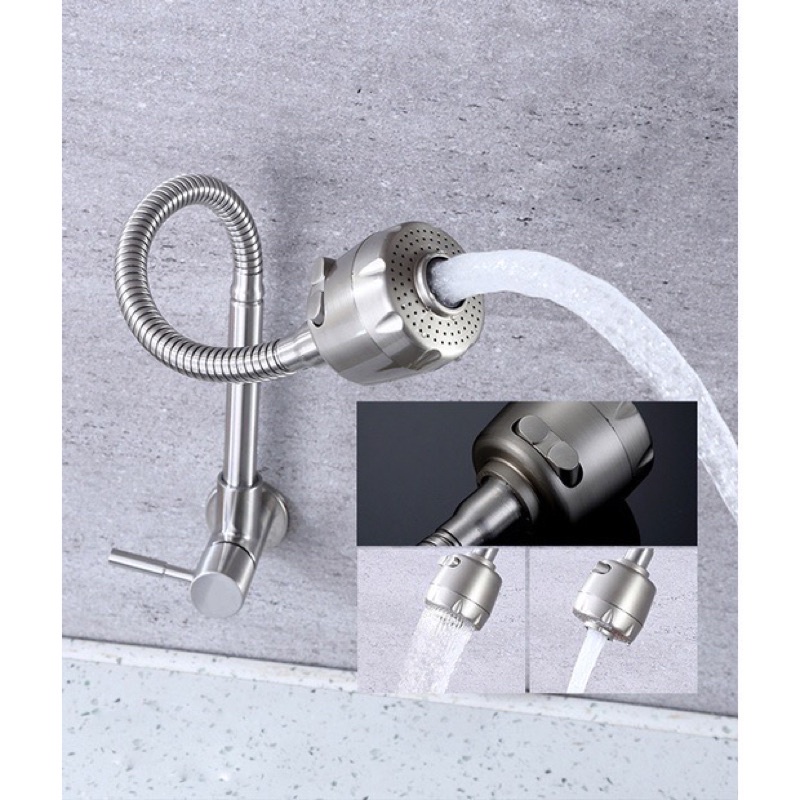 Vòi Rửa Bát INOX 304 Cắm Tường Cần Mềm Lạnh-Bát Sen 2 Chế Độ Điều Chỉnh