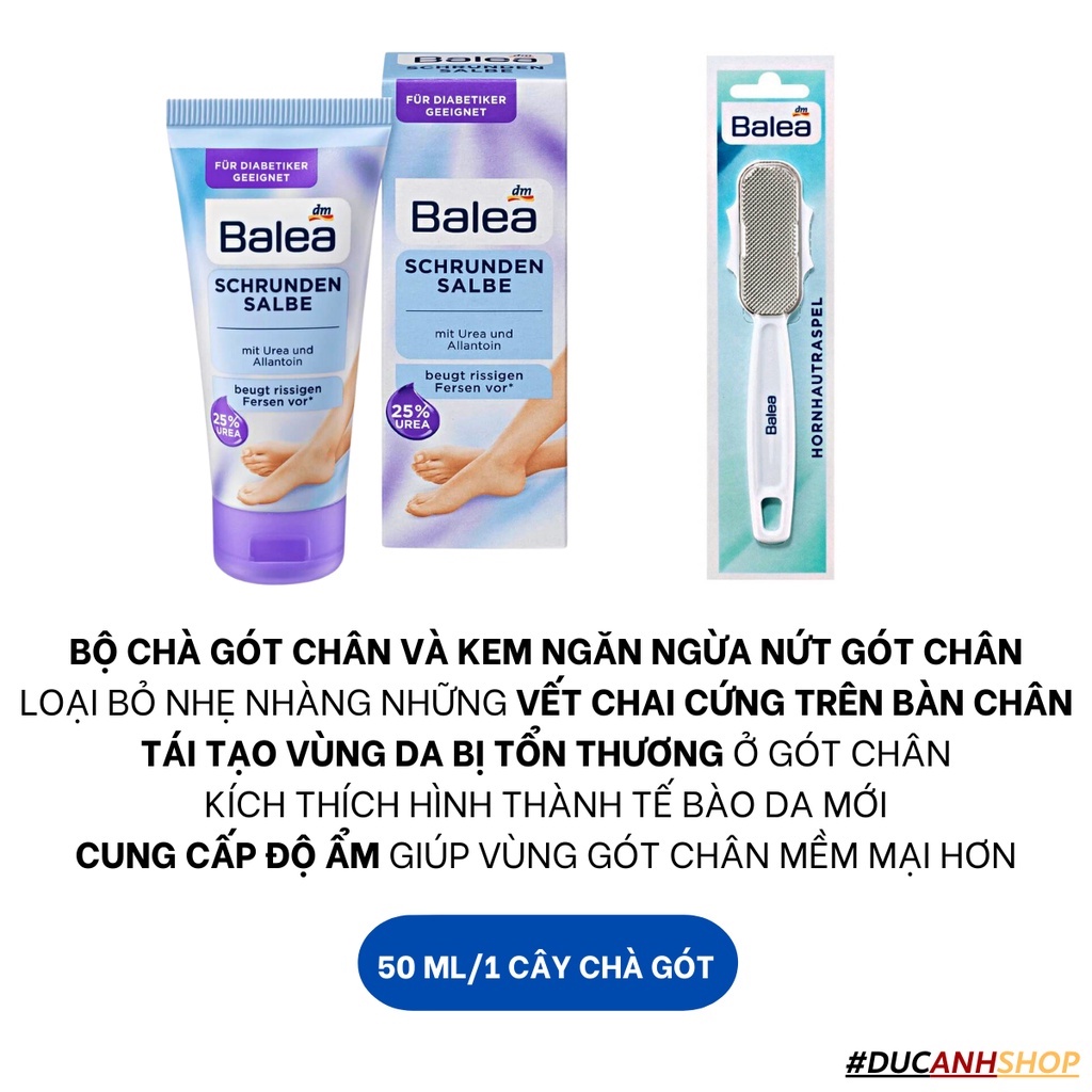 (Hàng nội địa Đức) Bộ chà gót chân Balea và kem giảm nứt gót chân Balea Schrunden Salbe 50ml