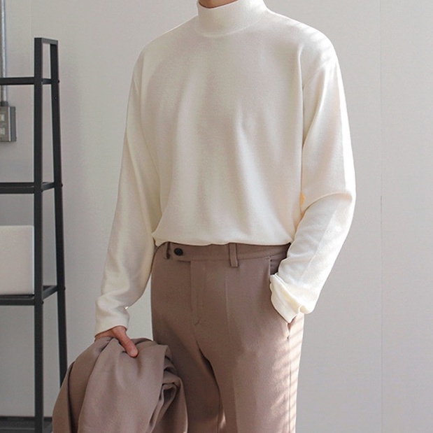Áo Giữ Nhiệt Nam Áo Thun Tay Dài Có Cổ Cao Lót Nỉ Cotton Thu Đông Giữ Ấm