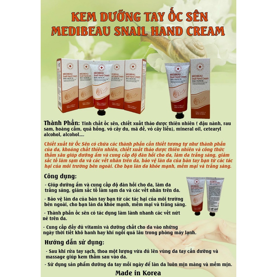 Kem dưỡng tay tinh chất Ốc Sên - MEDIBEAU SNAIL HAND CREAM