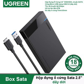 BOX 2.5" SATA HDD USB 3.0 UGREEN 30848 US221 Cao Cấp màu đen Chính Hãng US221