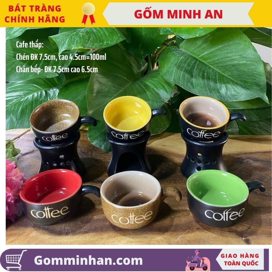 Cốc cafe phin pha cafe, bếp hâm cafe cồn nến - Gốm Sứ Bát Tràng- Gốm Minh An