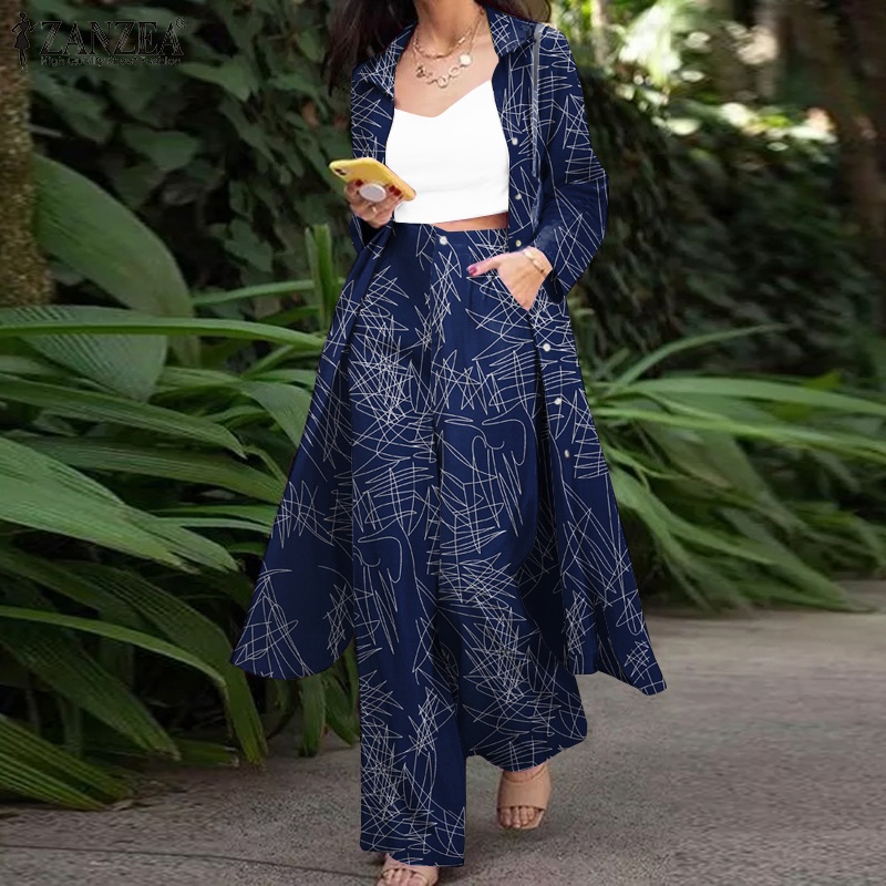 Set Quần Dài Ống Rộng Và Áo Tay Dài Zanzea Phong Cách Thời Trang Đường Phố Châu Âu Cho Nữ