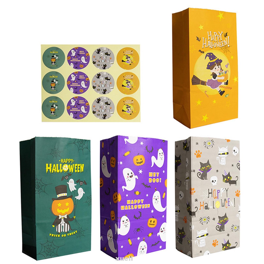 24pcs Festival Mini Snacks Paper Party Favors Halloween Decor With Stickers Trick Or Treating Gift Bag