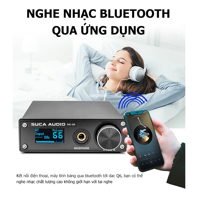 Suca Dac Q6 V3 Đầu Giải Mã Âm Thanh 32bit DSd256 Bluetooth 5.0 aptX Tặng Dây Usb Canade