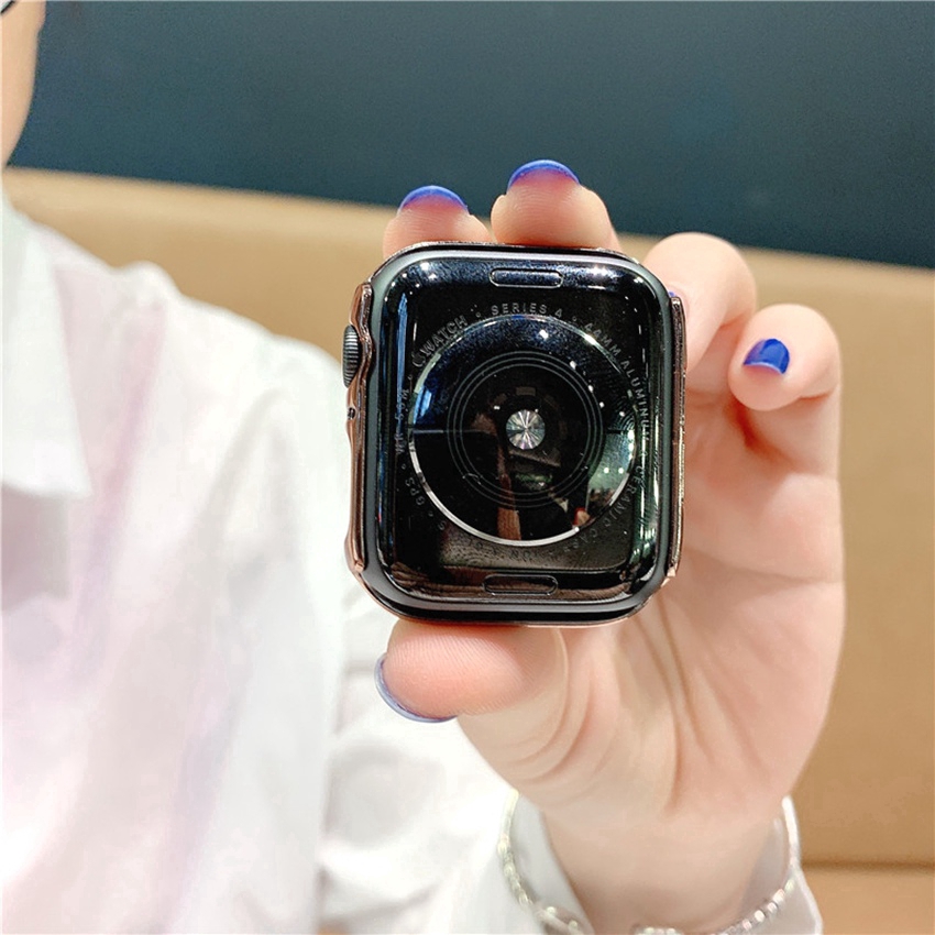 Ốp Bảo Vệ Đính Đá Sang Trọng Cho Đồng Hồ Thông Minh Apple Watch 38mm 42mm 40mm 44mm Band Pc Iwatch Series Se 6 5 4 3 2 1