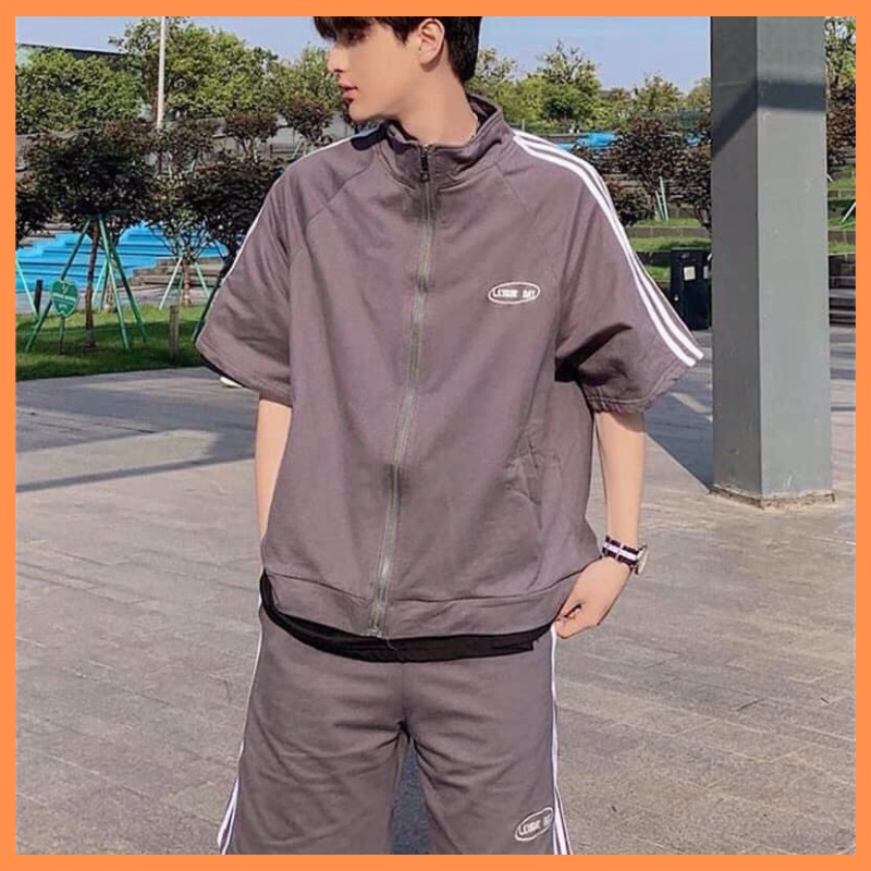 Bộ thể thao khóa 3 sọc KA CLoset vải cotton loại 1, full 4 màu: Đen, Trắng, Chì, Xanh, dáng unisex rộng đẹp FROM TO