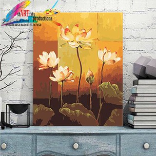 Tranh sơn dầu số hóa tự tô có khung - Hoa sen
