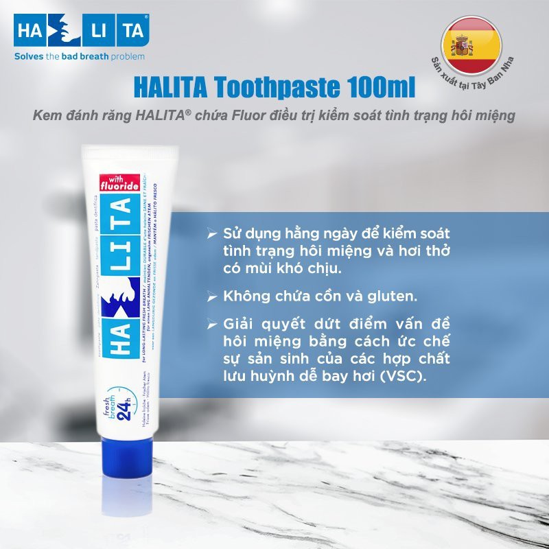 Kem đánh răng kiếm soát hôi miệng giúp hơi thở thơm mát trong suốt 24 giờ Halita