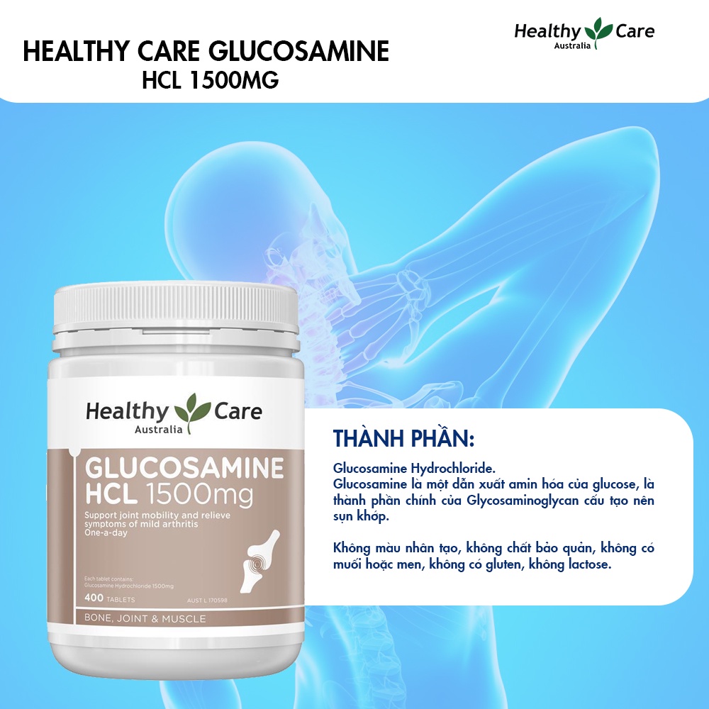 Viên uống bổ xương khớp Healthy Care Glucosamine HCL 1500mg 400 viên