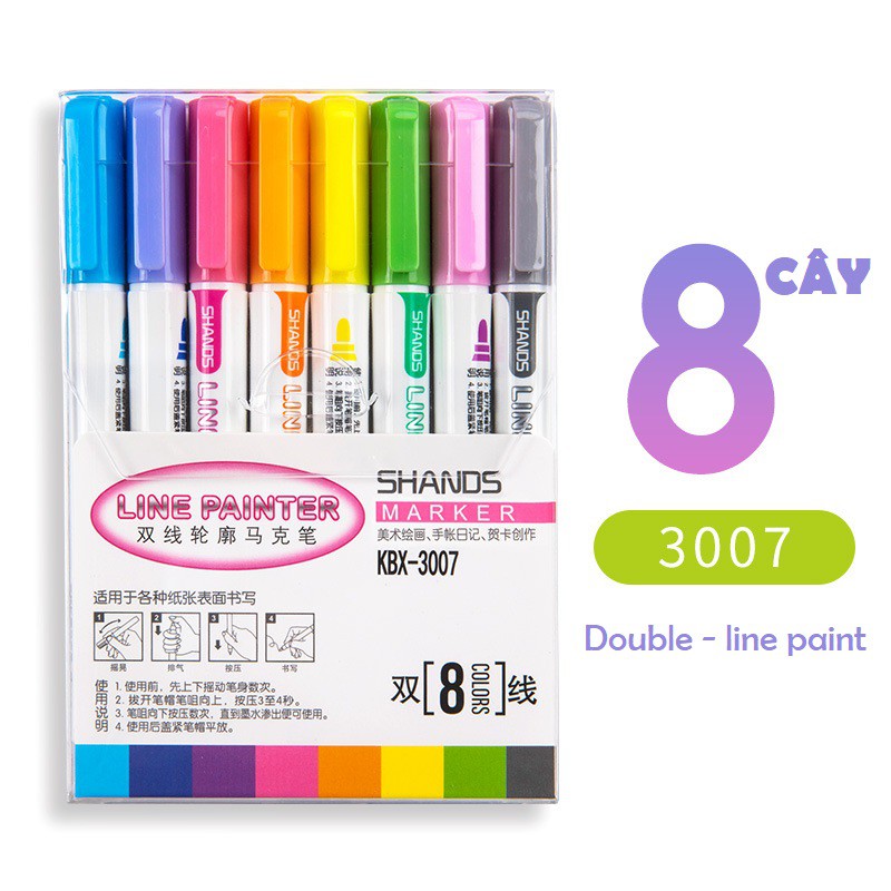 Bút highlight gel line paint Shands marker double line hai đầu chính hãng HKUK set 4/8 màu