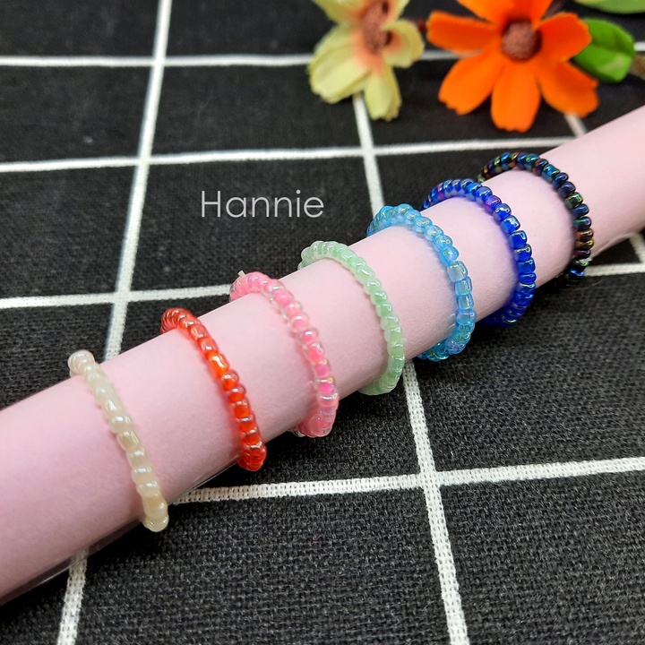 (Đỏ/Trắng/Hồng/Xanh lá/Xanh biển/Xanh tím/Peacock) Nhẫn hạt cườm handmade dành cho nữ đơn giản