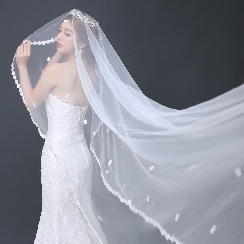 Mạng Che Mặt Cho Cô Dâu Bằng Vải Tuyn Một Lớp Dáng Dài Trang Nhã