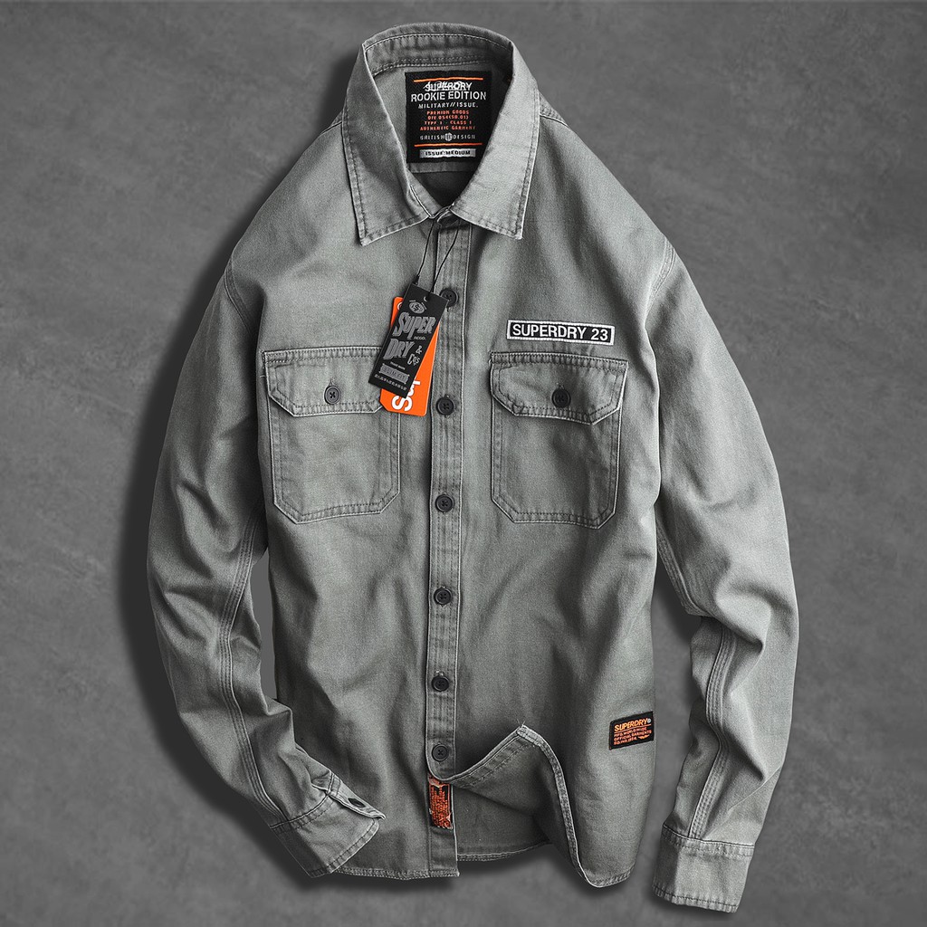 Áo sơ mi denim nam màu rêu chất dày đẹp fom rộng phong cách phố thời trang 2022 của hãng thời trang nam Muslan