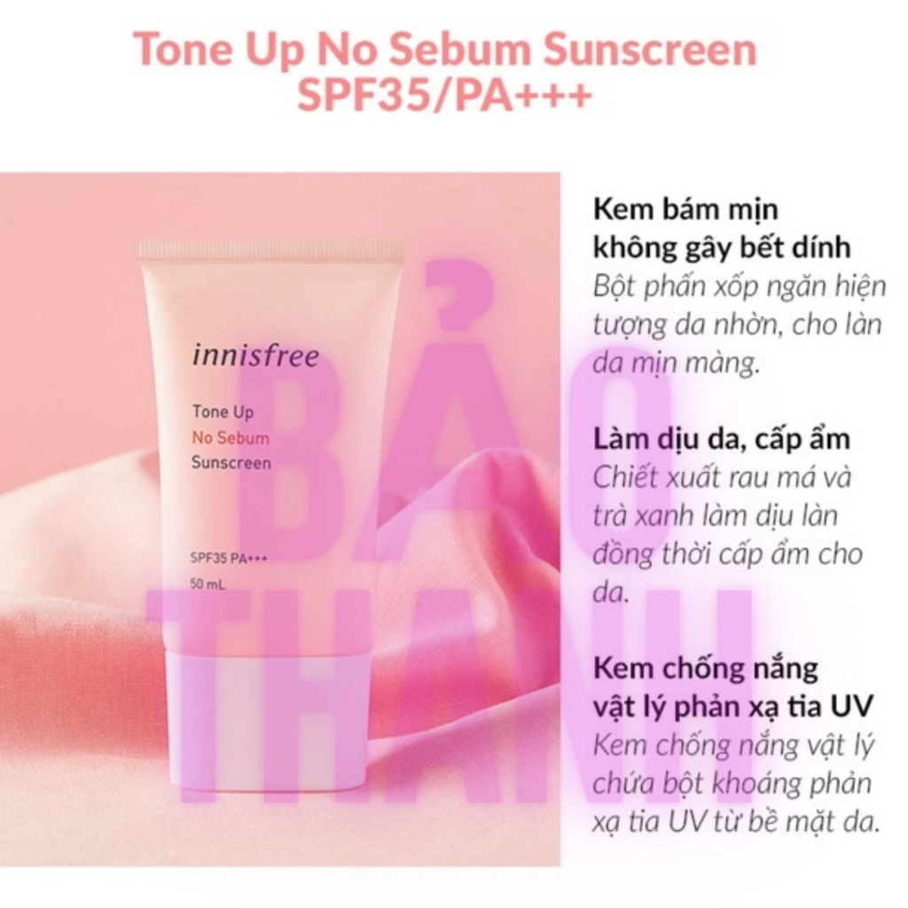Kem Chống Nắng Kiềm Dầu và Nâng Tông Da Innisfree Tone Up No Sebum Sunscreen SPF50 PA++++ (50ml)_bao_thanh.cosmetic | BigBuy360 - bigbuy360.vn