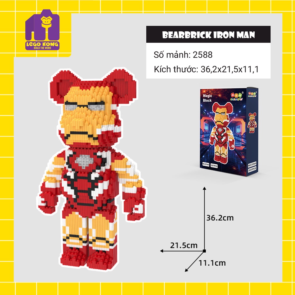 Bộ đồ chơi lắp ráp Magic Blocks gấu Bearbrick khổng lồ 55 cm joker captian american mini blocks iron man