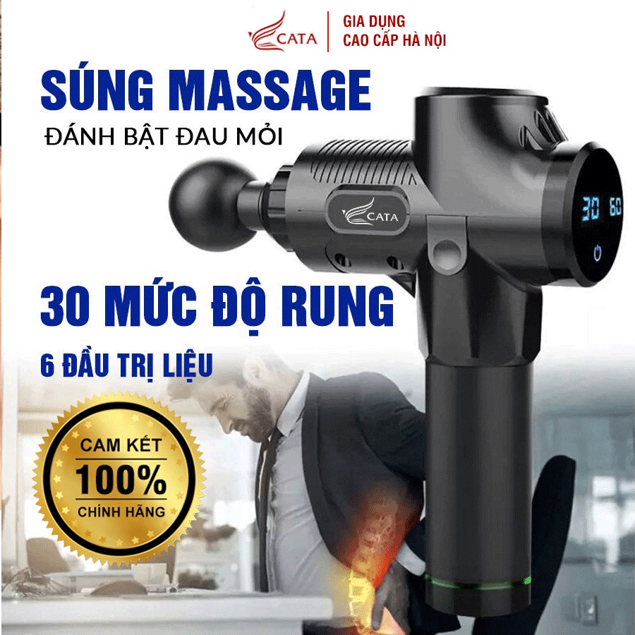 Súng massage gun cầm tay máy massage trị liệu EM009 6 đầu massage 30 mức độ rung - trị nhức mỏi toàn thân