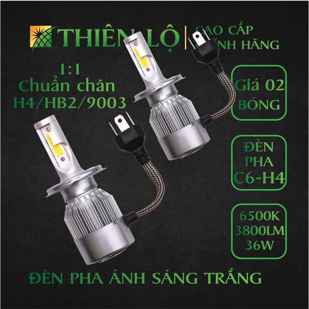 02 Bóng đèn pha LED xe máy, ô tô H4 HB2 9003 C6 Siêu sáng 36W lắp cho ô tô xe máy - Đèn pha cao cấp của Thiên Lộ