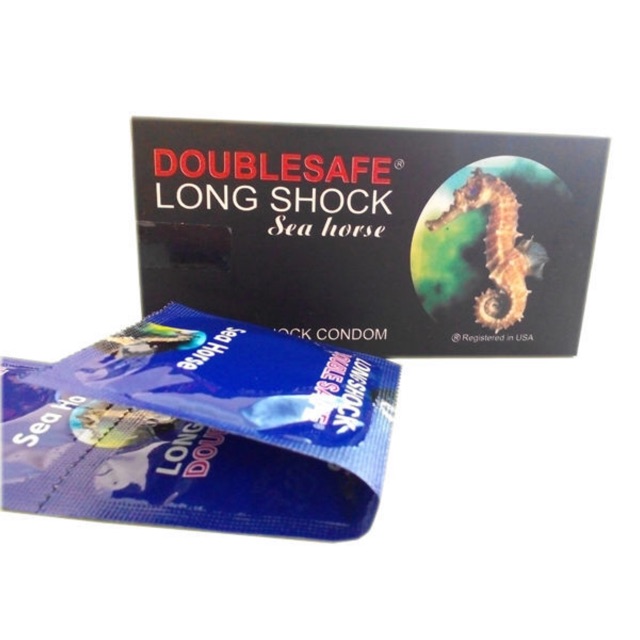 Bao cao su Cá Ngựa Double safe LONG SHOCK gân gai kéo dài thời gian - Hộp 12 Pcs - Ipek_Shop