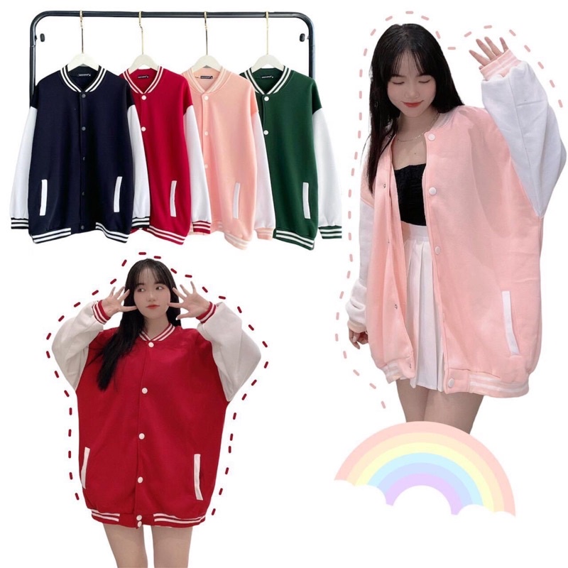Áo Bomber Nỉ Bông Nút Bấm Tay Phối Ảnh Thật