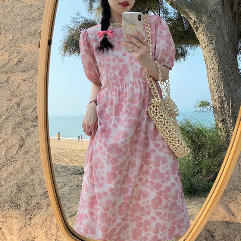 Đầm Dài Tay Phồng Họa Tiết Hoa Thời Trang Mùa Hè 2022 Mới