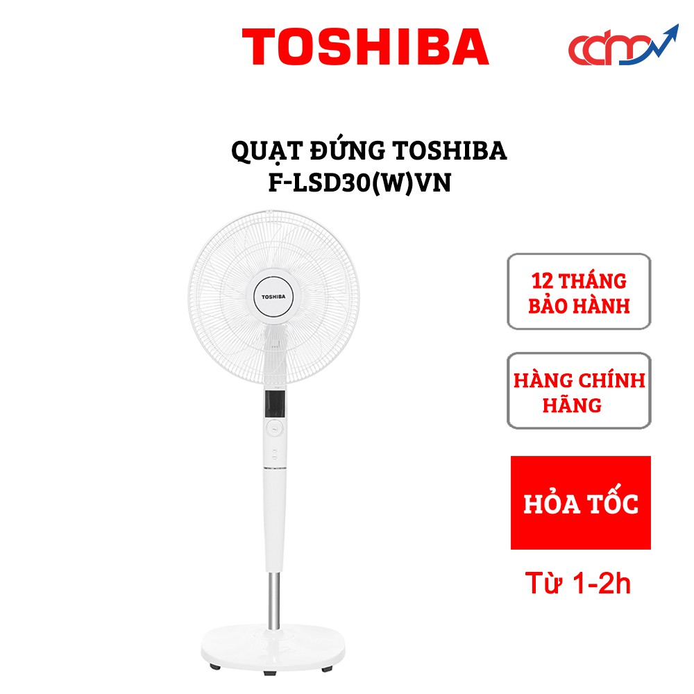 Quạt đứng Toshiba F-LSD30(W)VN có khiển - Hàng chính hãng - Công nghệ DC Inverter tiết kiệm đến 70% điện năng