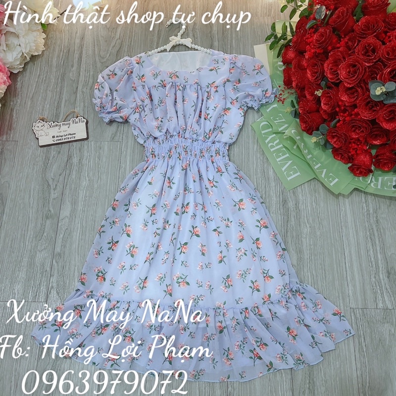 Đầm hoa nhí tay phồng đuôi cá