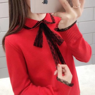 ÁO LEN NỮ CỔ REN ĐIỆU ĐÀ ( HÌNH THẬT)