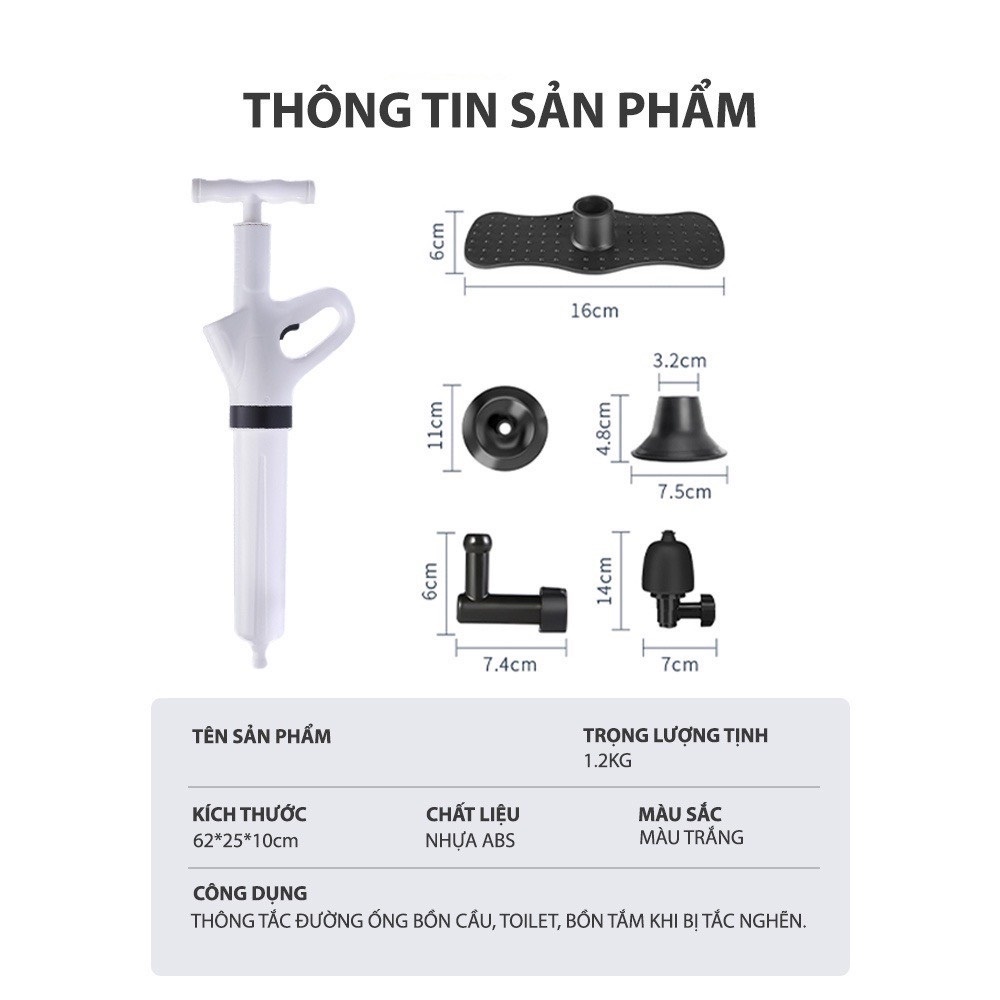 Súng thông tắc bồn cầu, bơm thông bồn cầu bồn rửa mặt phiên bản nâng cấp 2021 cực mạnh