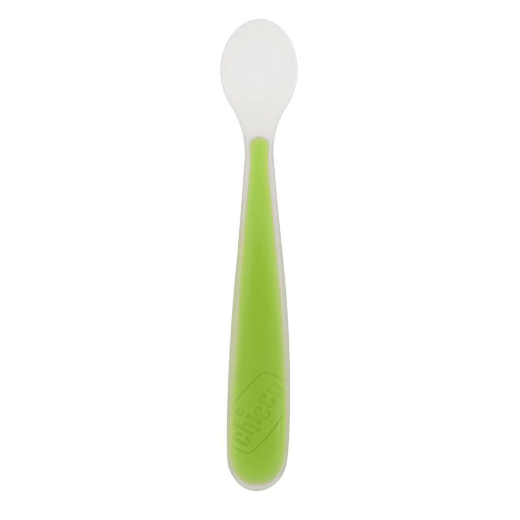 Thìa ăn Silicone màu xanh lá/màu đỏ Chicco