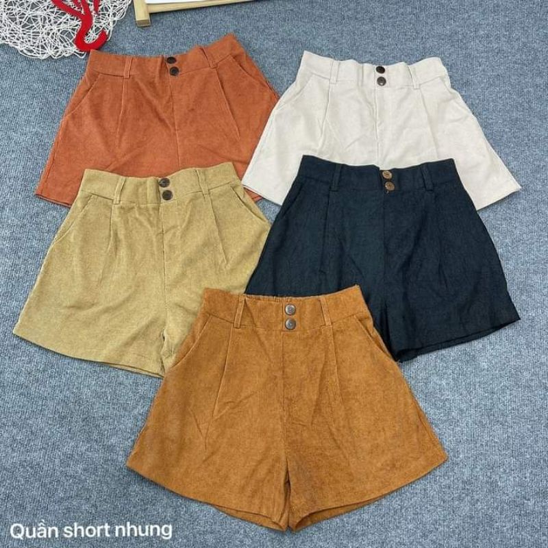 Quần short nhung tăm lưng thun cao 2 nút