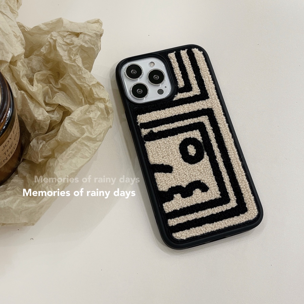 Ốp Điện Thoại Tpu Mềm Phủ Lông Thêu Họa Tiết Đơn Giản Phong Cách Retro Cho iPhone 14 13 12 11 Pro XS Max XR 7 8Plus