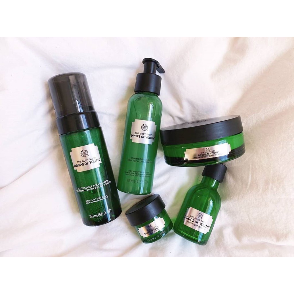 Bộ sản phẩm The Body Shop Drops of Youth với TẾ BÀO GỐC làm da căng bóng, trẻ hoá da