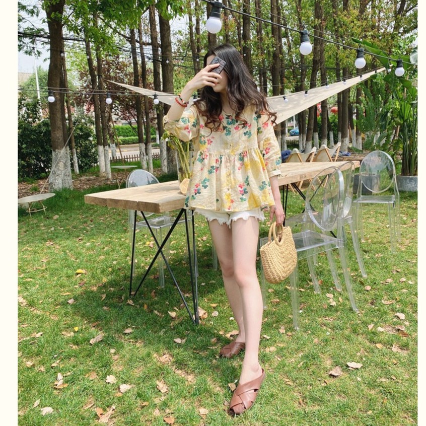 Áo IELGY tay lửng cổ tròn thời trang Hàn Quốc dành cho nữ