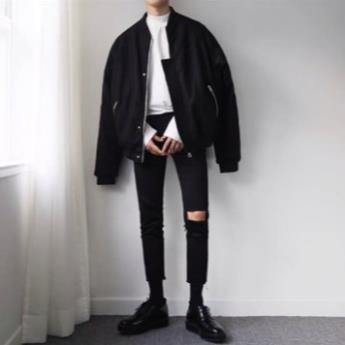 [Không Phai Màu+Co Giãn]Quần Jean Nam Rách Gối Một Bên Màu Đen Dáng Ôm Phong Cách Hàn Quốc Hot Trend Năm 2020-J05