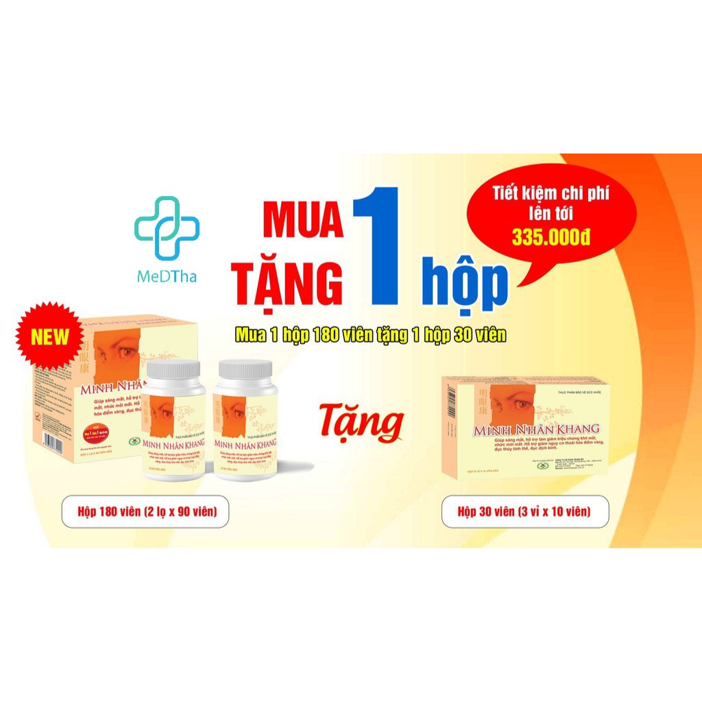 Minh Nhãn Khang - Hỗ trợ Tăng cường Thị Lực, Thoái hóa Điểm Vàng, Đục Thủy Tinh Thể (Hộp 90/180 viên)