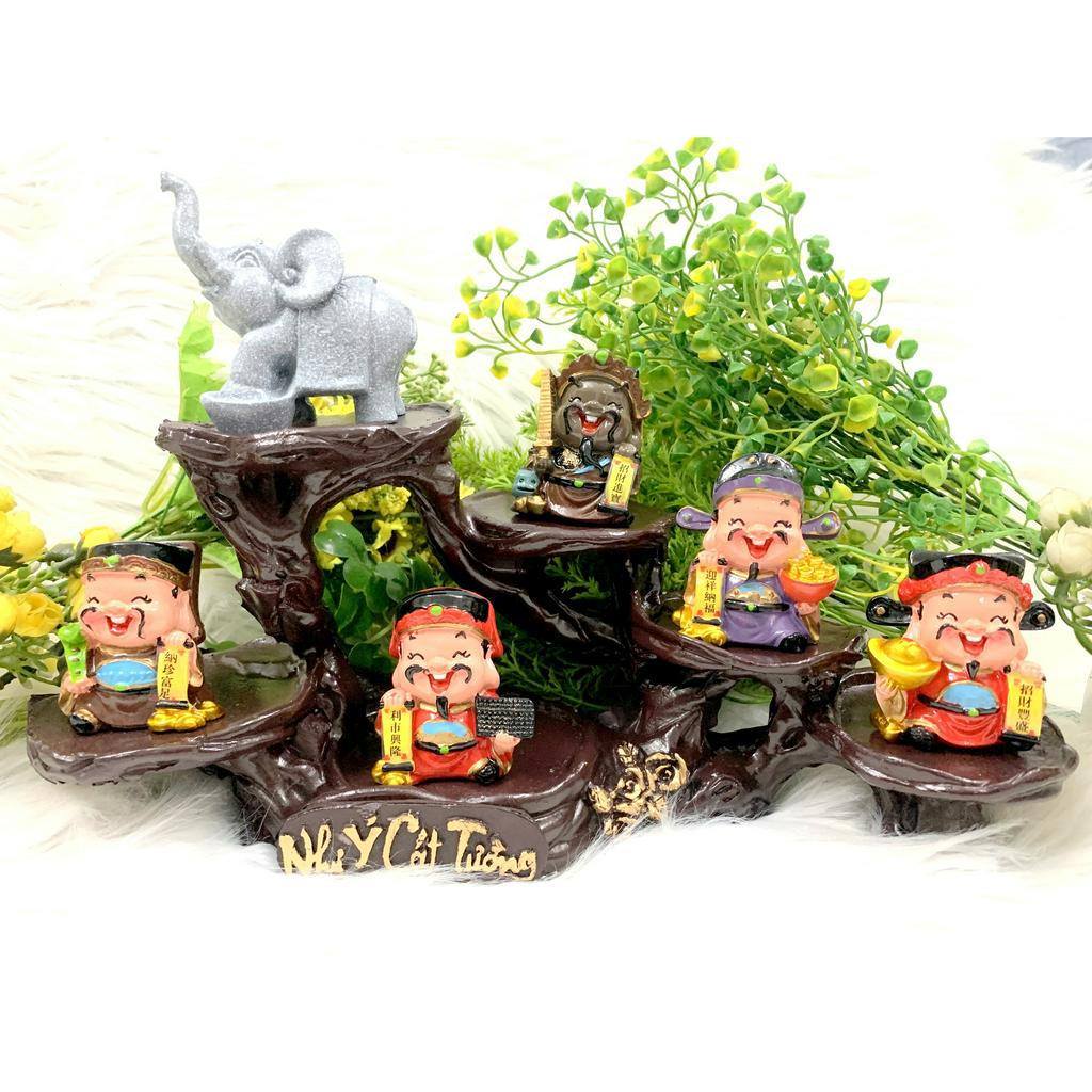 Tượng Ngũ Công Thần Tài và Voi Kim Tiền Tọa Đế Như Ý Cát Tường