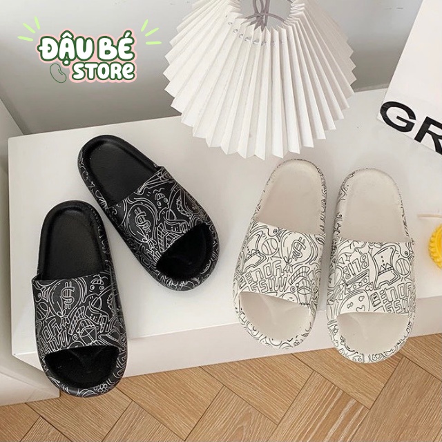 Dép Đế Bánh Mì / Mỳ Hot Ulzzang Hoạt Hình - Dép Lê Quai Ngang Nam Nữ Nhiều Màu Siêu Êm Chống Trơn Trượt - Daube - D039