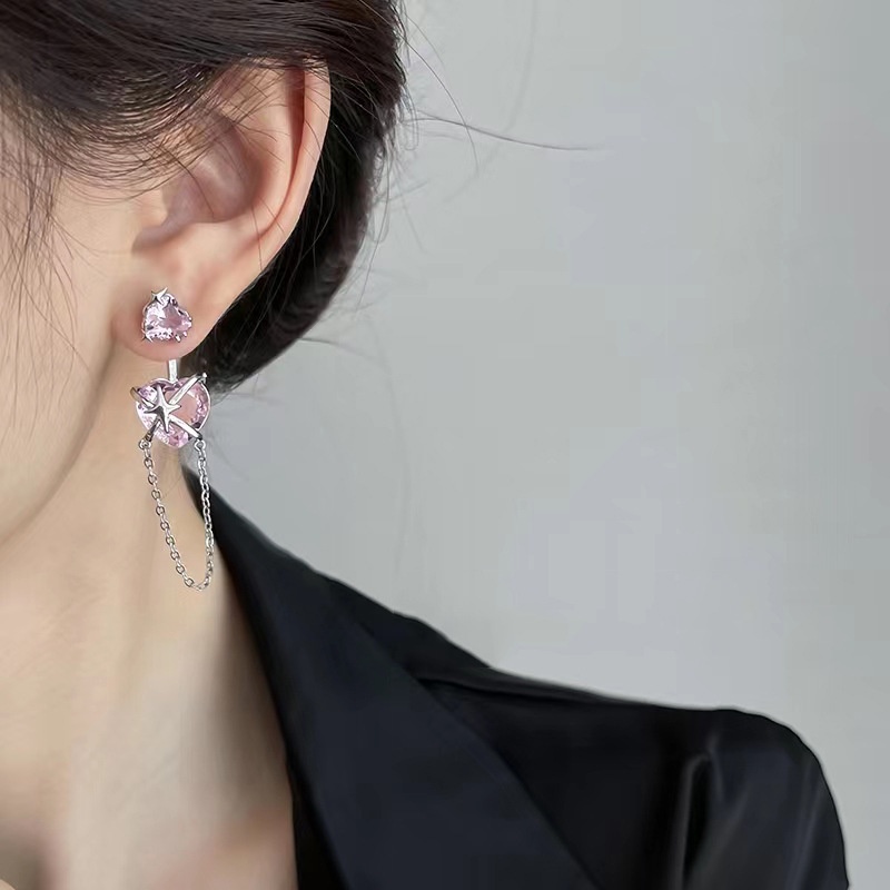 Khuyên Tai Tua Rua Hình Ngôi Sao / Trái Tim Đính Đá zircon Phong Cách Harajuku Ngọt Ngào Cho Nam