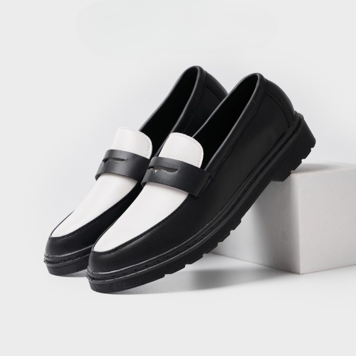 Giày Penny Loafer Black White da nguyên tấm, Giày Sơn Tùng Đế Phíp Siêu Sang