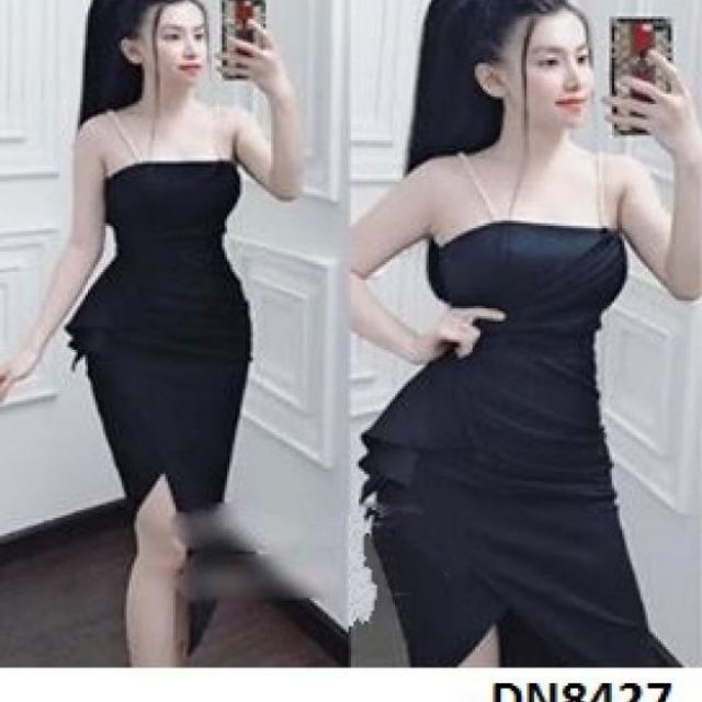Đầm 2 dây đắp chéo dây cườm