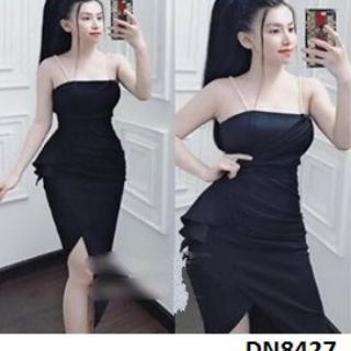 Đầm 2 dây đắp chéo dây cườm