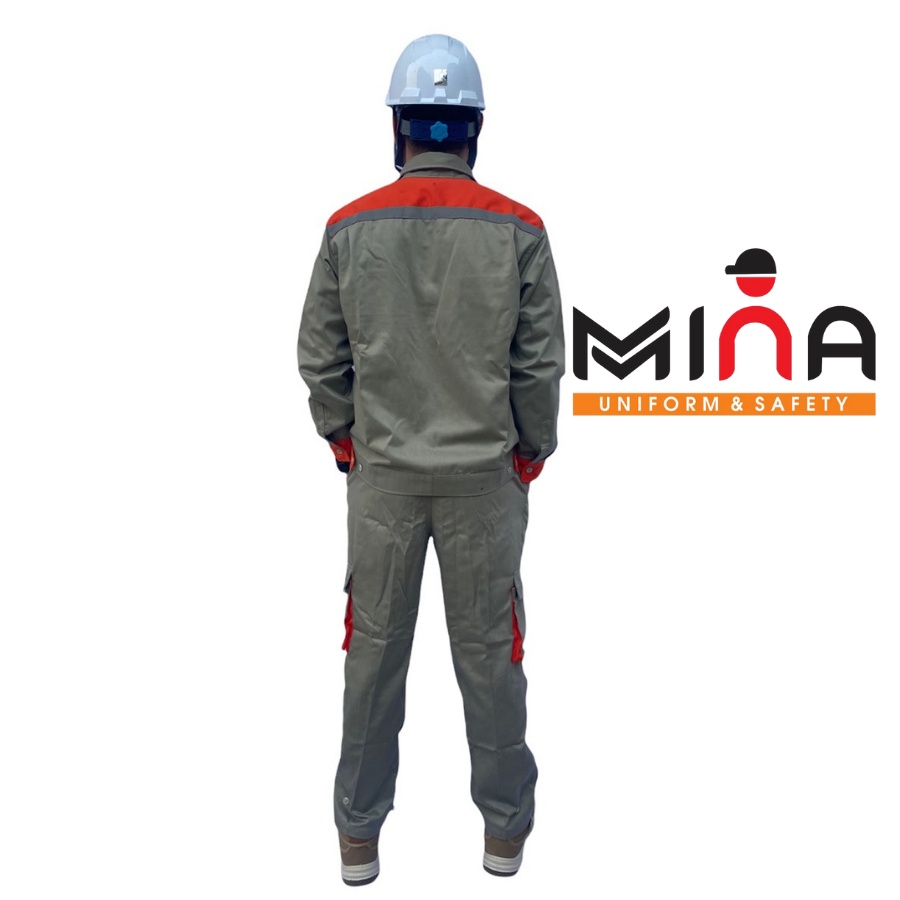 Quần áo bảo hộ lao động panzim Hàn Quốc ghi nâu phối cam có phản quang- Mina Safety