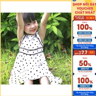 Váy tằm trắng chấm bi, váy hai dây bé gái, tặng kèm kẹp nơ xinh