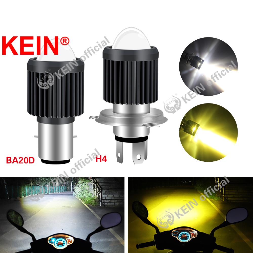 KEIN Hai Màu BA20D Đèn Pha LED Xe Máy H4 LED Đèn Pha Xe Máy Bóng đèn Pha Có Chùm Sáng Cao Xe Máy 3000K 6000K Xe Tay Ga Phụ Kiện ATV Ngưng Tụ Đèn Sương Mù