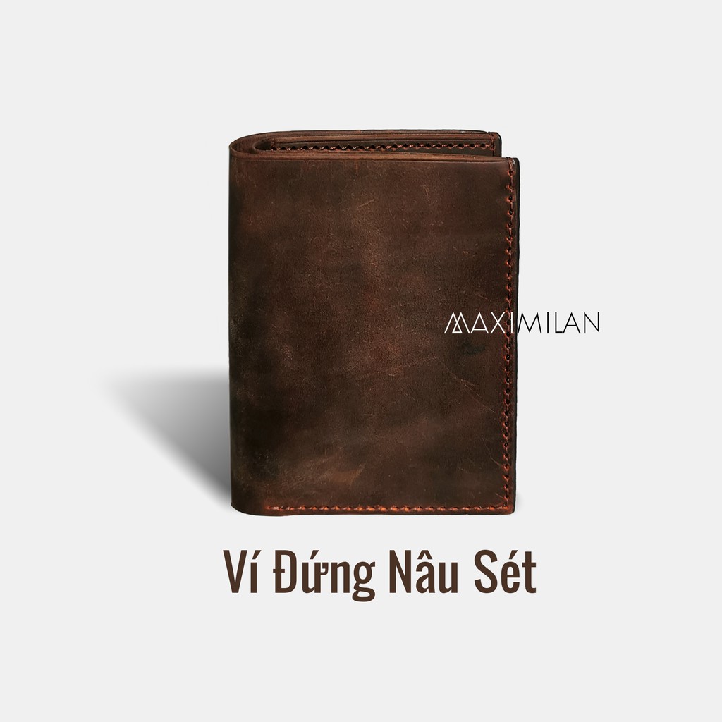 VÍ ĐỨNG DA BÒ THẬT- Nâu Sét  - Best Seller