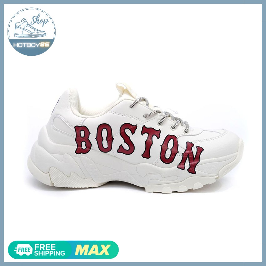Giày thể thao m.l.b boston trắng chữ đỏ tăng chiều cao thời trang, giày đôn đế nam nữ, mlb Hotboy86